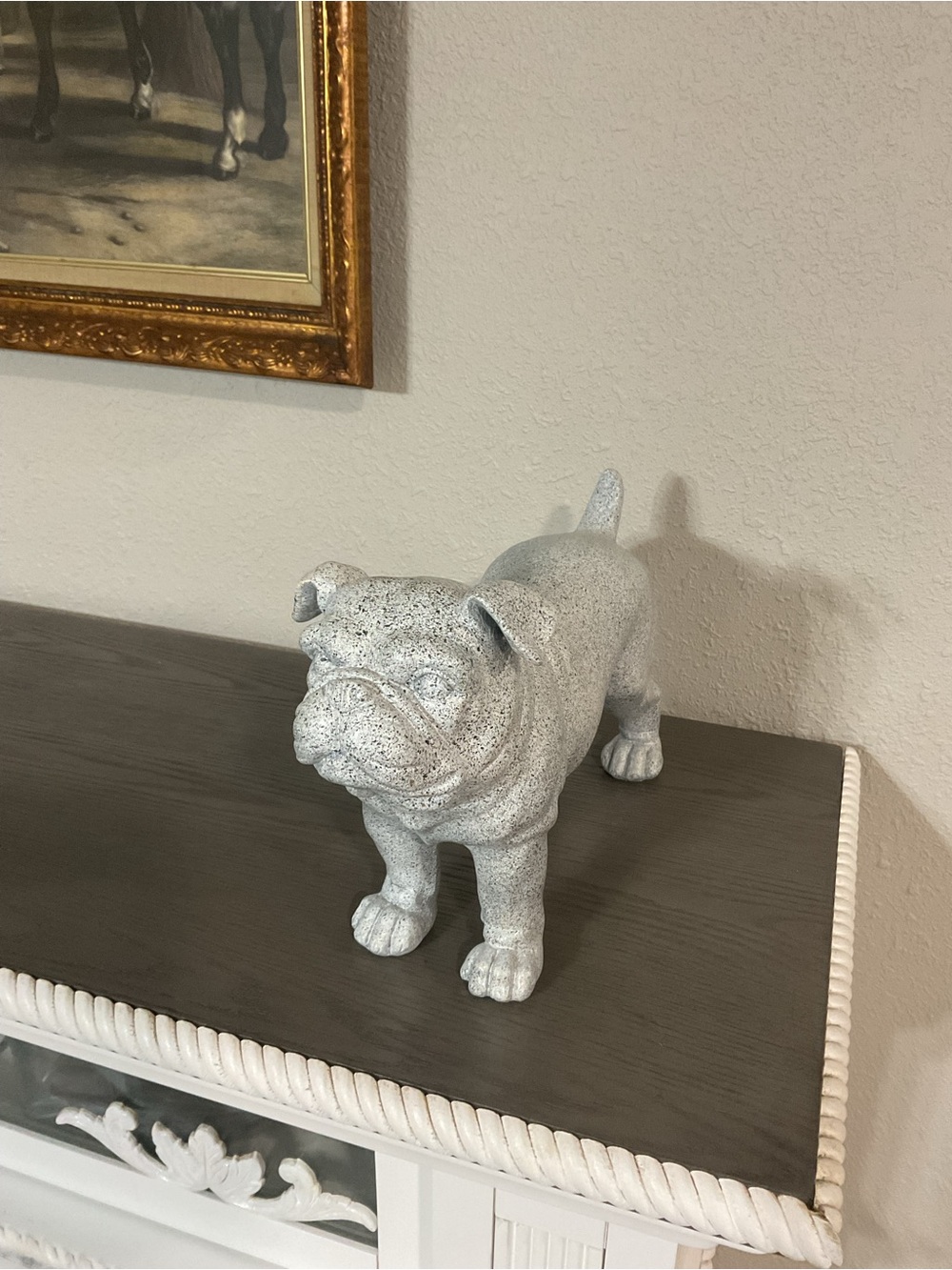 Decorative Stone-Look Bulldog Statue - White